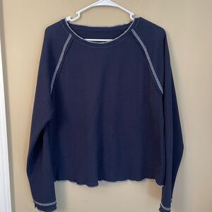 Women's Thermal Navy Reverse Stitching Long Sleeve Top Large